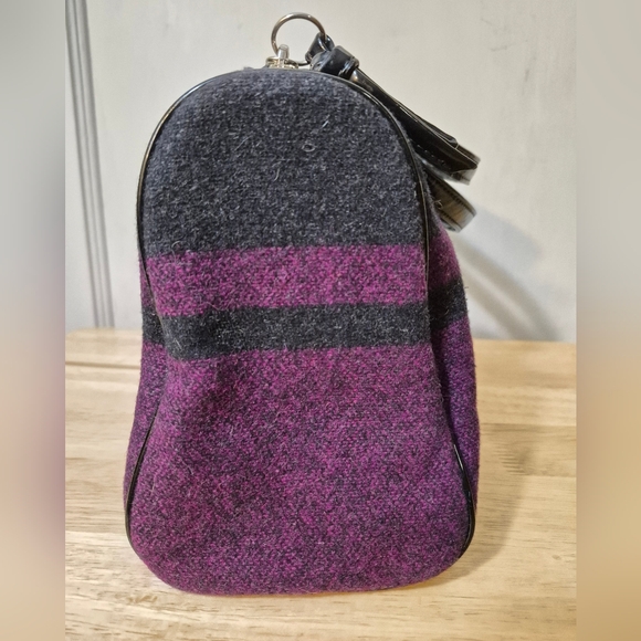 Coach Berry and Gray Stripe Wool Satchel and Dustbag - Picture 8 of 17